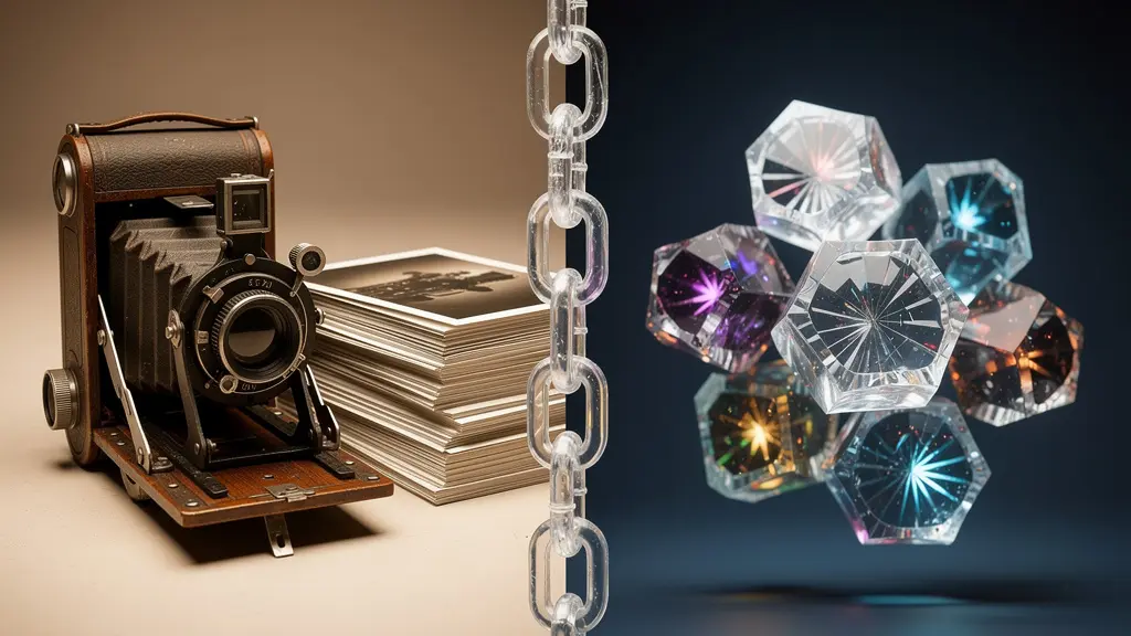 Comparaison visuelle entre une œuvre d'art physique avec certificat et sa version NFT sécurisée par blockchain