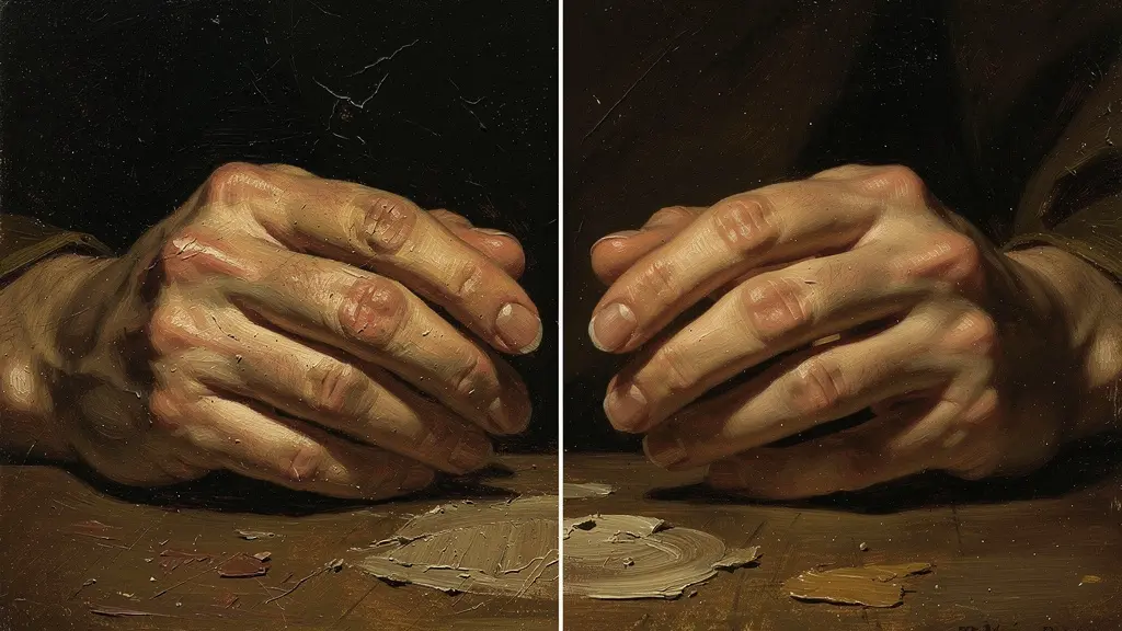 Comparaison côte à côte de détails de tableaux montrant les différences de technique entre maître et atelier