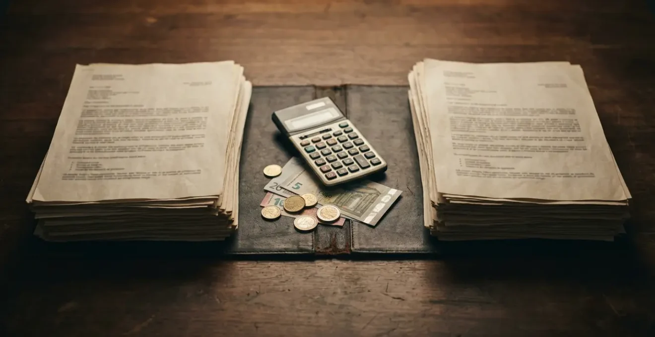 Documents administratifs et calculatrice sur un bureau pour symboliser la comparaison des statuts de graphiste freelance.