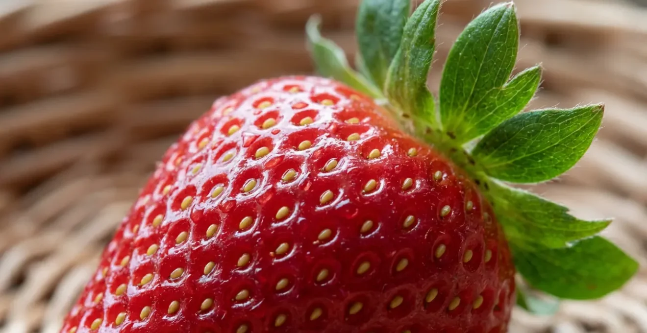 Gros plan macro sur fraises fraîches montrant graines et texture