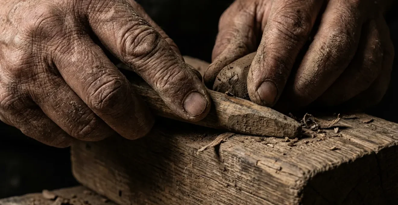 Gros plan macro sur les mains d'un artisan travaillant une matière noble avec précision