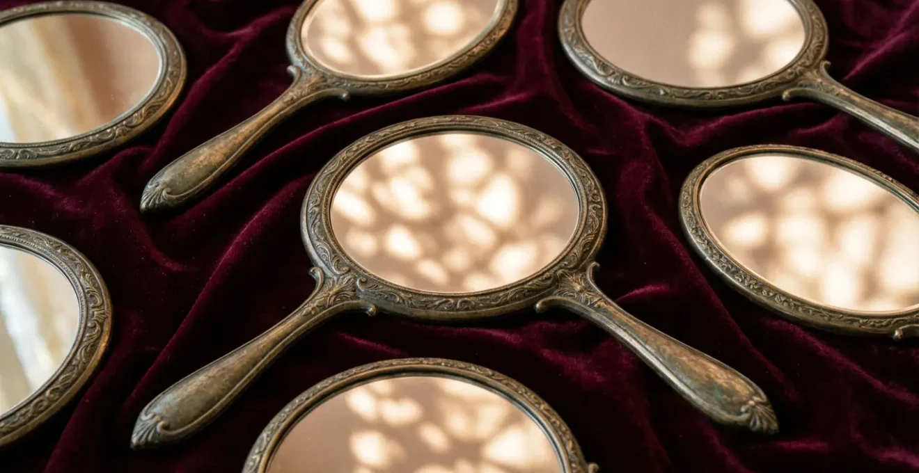 Miroirs anciens créant des reflets multiples dans une lumière tamisée